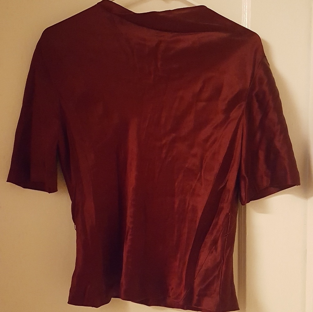 Vintage burgundy silk short sleeve boatneck blouse